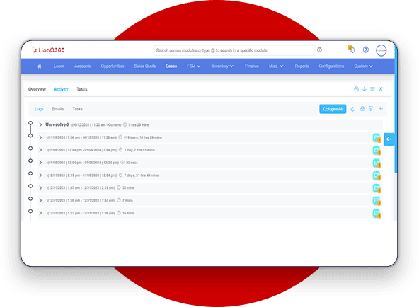 LionO360 CRM Access Case History