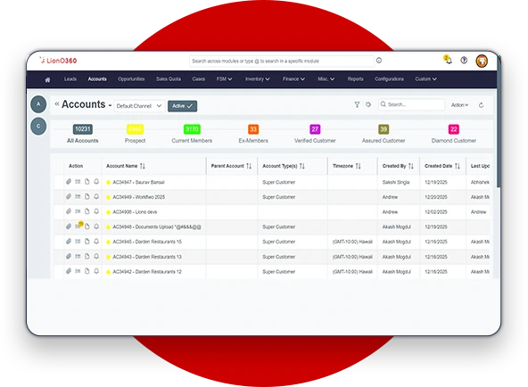 LionO360 CRM Quick Navigation