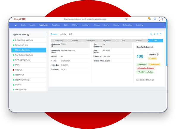 LionO360 CRM Sales Opportunities