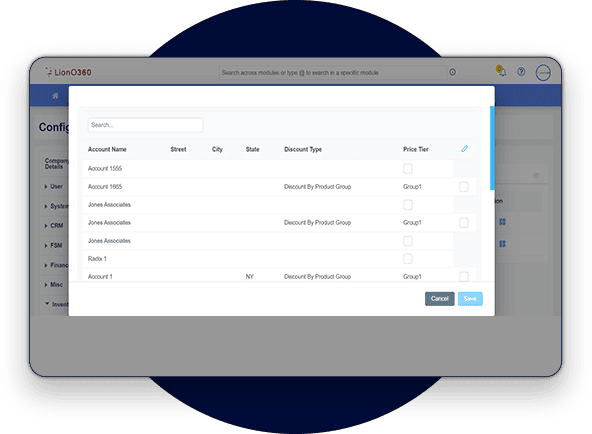 LionO360 ERP Price Book feature