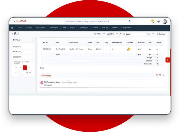 LionO360 ERP Track Purchase Order