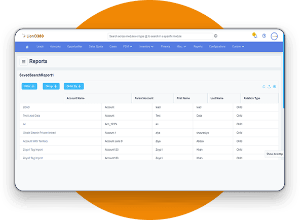 LionO360 Saved Searches CRM